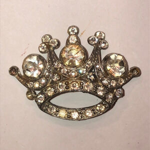 Vintage Silver Tone Sparkling Crown Brooch